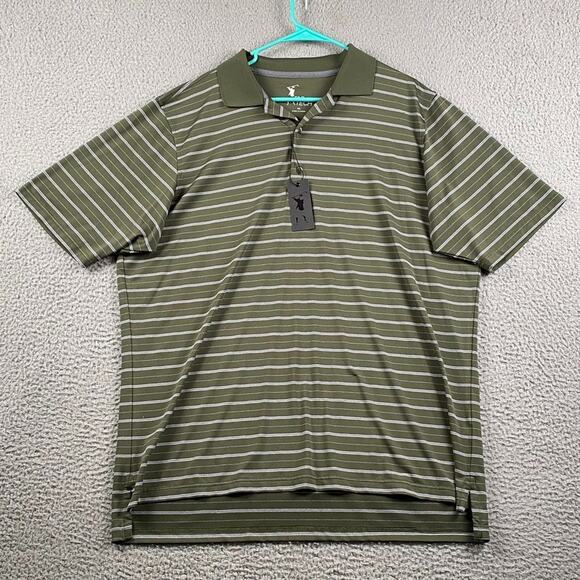 F&G Tech Golf Polo Shirt Men's XL Green White Striped Performance Causal New - Picture 2 of 9